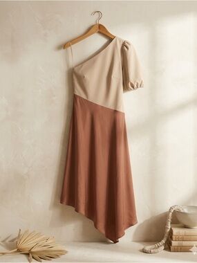 Anthropologie Faux Leather One Shoulder Midi Dress Asymmetrical Size 4 NWT